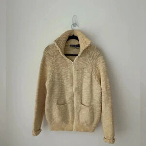 Vintage Allen Lolly chunky knit wool zip  sweater big collar neutral color
